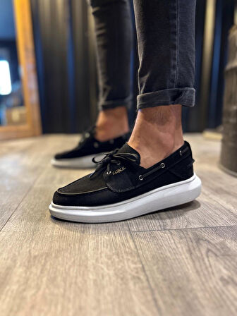 J009 Bağcıklı Ortopedik Taban Erkek Günlük Klasik Süet Ayakkabı BT Siyah