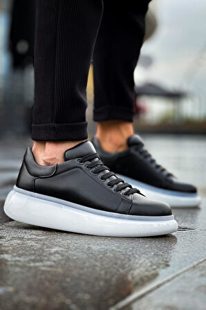 J295 Sollıevo Ortopedik Taban Günlük Cilt Erkek Sneaker Spor Ayakkabı CBT Siyah