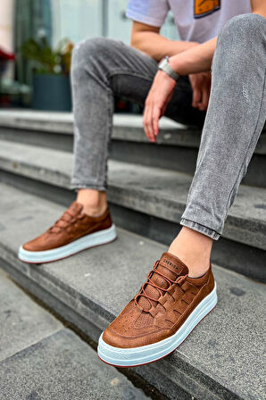 J040 C-Rey Ortopedik Taban Günlük Cilt Erkek Sneaker Spor Ayakkabı CBT Taba