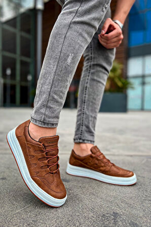 J040 C-Rey Ortopedik Taban Günlük Cilt Erkek Sneaker Spor Ayakkabı CBT Taba