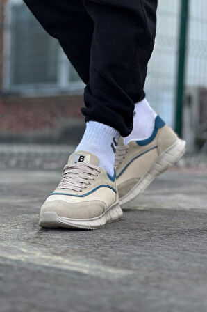 J062 Bağcıklı Ortopedik Taban Triko Erkek Sneaker Günlük Spor Ayakkabı KT Krem
