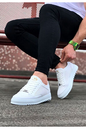 J505 Bağcıklı Ortopedik Taban Erkek Sneaker Günlük Ayakkabı BT Beyaz