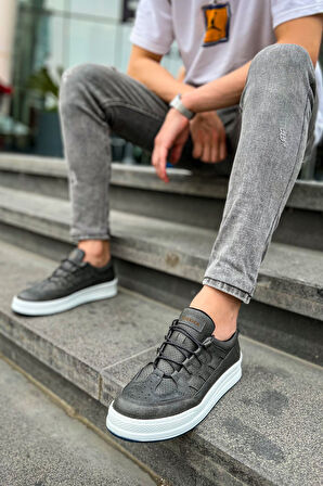 J040 C-Rey Ortopedik Taban Günlük Cilt Erkek Sneaker Spor Ayakkabı CBT Antrasit