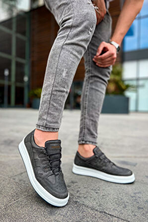 J040 C-Rey Ortopedik Taban Günlük Cilt Erkek Sneaker Spor Ayakkabı CBT Antrasit