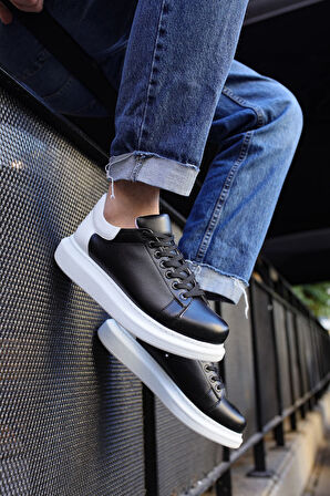 J256 Estrella Ortopedik Taban Günlük Cilt Erkek Sneaker Spor Ayakkabı CBT Siyah/Beyaz