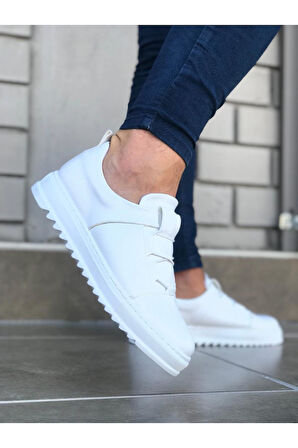 J036 Bağcıklı Ortopedik Taban Erkek Sneaker Günlük Ayakkabı BT Beyaz
