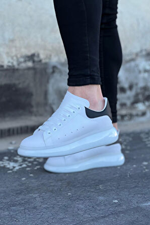 J095 Bağcıklı Ortopedik Taban Erkek Sneaker Günlük Ayakkabı BT Beyaz/Siyah