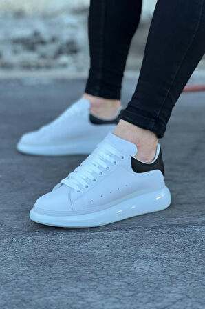 J095 Bağcıklı Ortopedik Taban Erkek Sneaker Günlük Ayakkabı BT Beyaz/Siyah