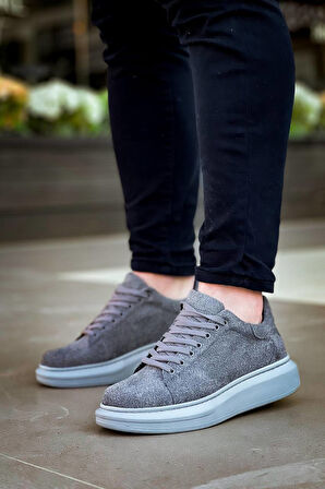 J-X500 Bağcıklı Ortopedik Taban Günlük Süet Erkek Spor Sneaker Ayakkabı GT Gri