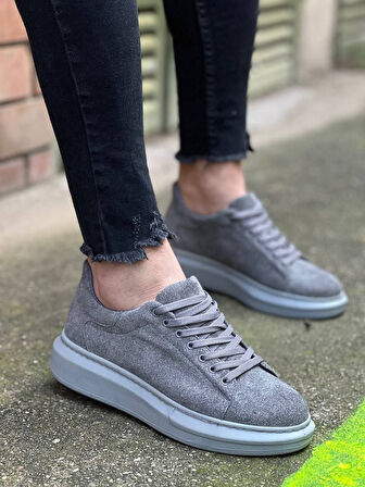 J-X500 Bağcıklı Ortopedik Taban Günlük Süet Erkek Spor Sneaker Ayakkabı GT Gri