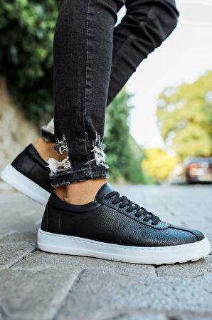 J063 Star-X Ortopedik Taban Günlük Cilt Erkek Sneaker Spor Ayakkabı CBT Siyah