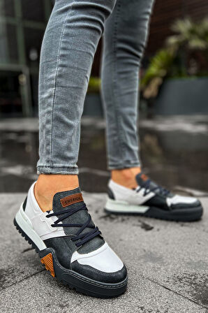 J067 Warrem Ortopedik Taban Günlük Cilt Erkek Sneaker Spor Ayakkabı CABT Antrasit/Beyaz