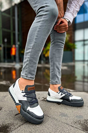 J067 Warrem Ortopedik Taban Günlük Cilt Erkek Sneaker Spor Ayakkabı CABT Antrasit/Beyaz