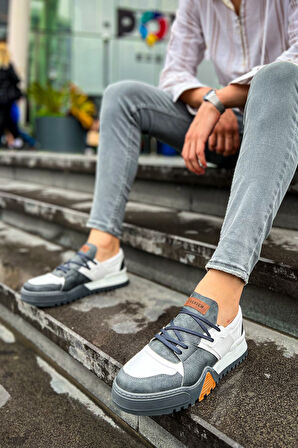 J067 Warrem Ortopedik Taban Günlük Cilt Erkek Sneaker Spor Ayakkabı CABT Antrasit/Beyaz