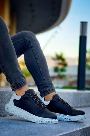 J-X500 Bağcıklı Special Ortopedik Taban Günlük Erkek Spor Sneaker Ayakkabı BT Siyah/Beyaz