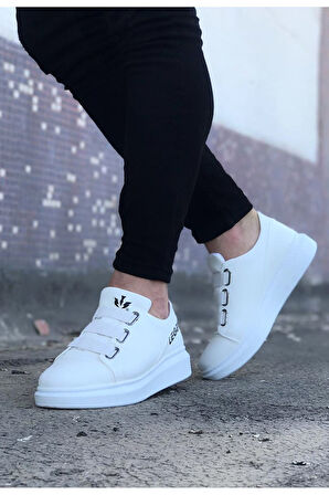 J029 Bağcıksız 3 Bant Lastikli Legend Ortopedik Taban Erkek Sneaker Günlük Ayakkabı BT Beyaz