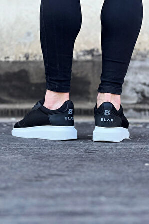 J019 Bağcıklı Ortopedik Taban Triko Erkek Sneaker Günlük Ayakkabı BT Siyah