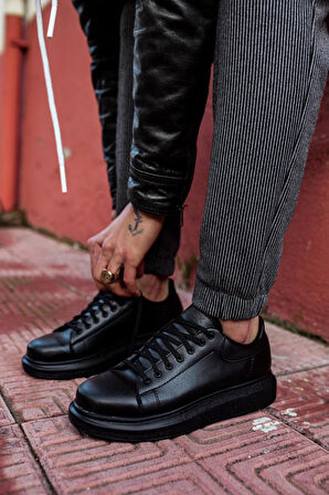J044 Bağcıklı Ortopedik Taban Erkek Günlük Sneaker Spor Ayakkabı ST Siyah