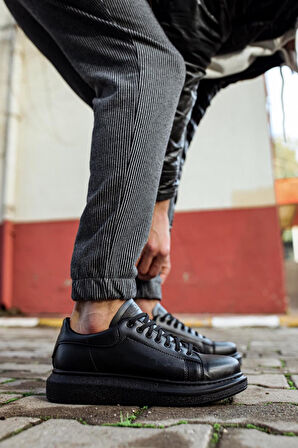 J044 Bağcıklı Ortopedik Taban Erkek Günlük Sneaker Spor Ayakkabı ST Siyah