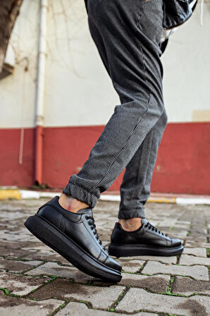 J044 Bağcıklı Ortopedik Taban Erkek Günlük Sneaker Spor Ayakkabı ST Siyah
