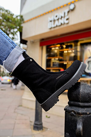 J027 Quebec Fermuarlı Ortopedik Taban Günlük Süet Erkek Postal Bot SST Siyah