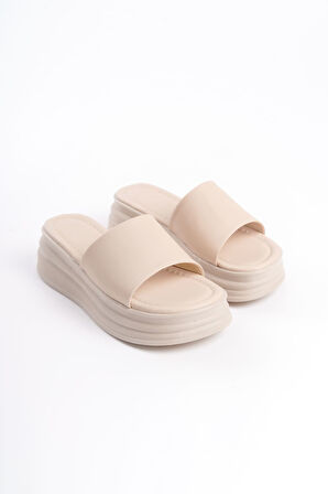 LIANA Düz Topuklu Kalın ve Ortopedik Taban Kadın Terlik KT Krem