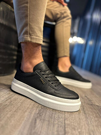 J013 Bağcıklı Ortopedik Taban Erkek Günlük Sneaker Spor Ayakkabı BT Siyah