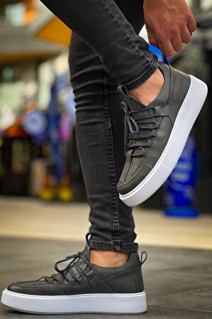J159 Saturn Ortopedik Taban Günlük Cilt Erkek Sneaker Spor Ayakkabı CBT Antrasit