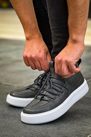 J159 Saturn Ortopedik Taban Günlük Cilt Erkek Sneaker Spor Ayakkabı CBT Antrasit