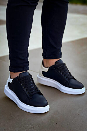 J-X500 Bağcıklı Ortopedik Taban Günlük Erkek Spor Sneaker Ayakkabı BT Siyah/Beyaz