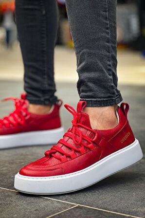 J159 Saturn Ortopedik Taban Günlük Cilt Erkek Sneaker Spor Ayakkabı CBT Kırmızı