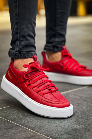 J159 Saturn Ortopedik Taban Günlük Cilt Erkek Sneaker Spor Ayakkabı CBT Kırmızı