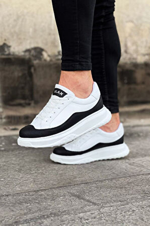 J507 Bağcıklı Ortopedik Taban Erkek Sneaker Günlük Ayakkabı BT Beyaz/Siyah