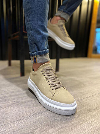 J421 Bağcıklı Ortopedik Taban Erkek Günlük Süet Sneaker Spor Ayakkabı BT Vizon