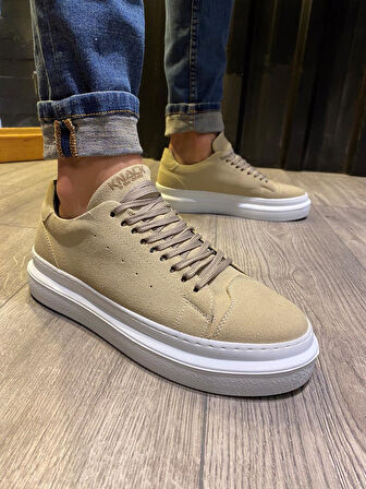 J421 Bağcıklı Ortopedik Taban Erkek Günlük Süet Sneaker Spor Ayakkabı BT Vizon