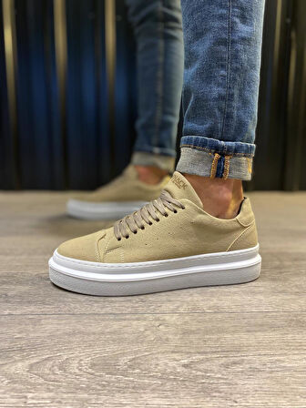 J421 Bağcıklı Ortopedik Taban Erkek Günlük Süet Sneaker Spor Ayakkabı BT Vizon