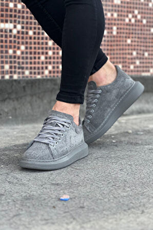 J096 Bağcıklı Ortopedik Taban Süet Erkek Sneaker Günlük Ayakkabı GT Gri