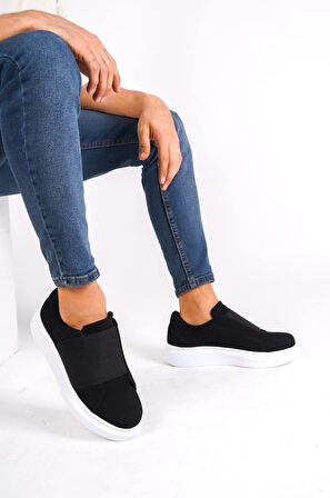 J040 Bağcıksız Kalın Lastikli Ortopedik Taban Süet Günlük Erkek Spor Sneaker Ayakkabı BT Siyah