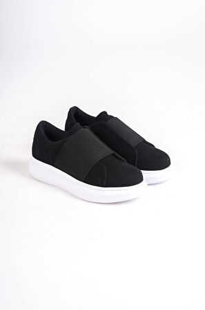 J040 Bağcıksız Kalın Lastikli Ortopedik Taban Süet Günlük Erkek Spor Sneaker Ayakkabı BT Siyah