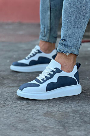 J301 Bağcıklı Ortopedik Taban Erkek Sneaker Günlük Ayakkabı BT Beyaz/Mavi