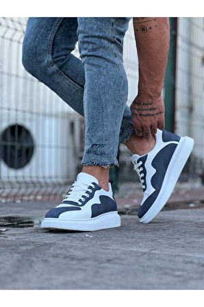 J301 Bağcıklı Ortopedik Taban Erkek Sneaker Günlük Ayakkabı BT Beyaz/Mavi