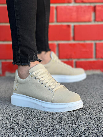 J047 Bağcıklı Ortopedik Taban Süet Günlük Erkek Spor Sneaker Ayakkabı BT Bej