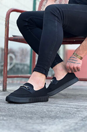 J060 Bağcıksız Ortopedik Taban Triko Erkek Klasik Günlük Ayakkabı ST Siyah