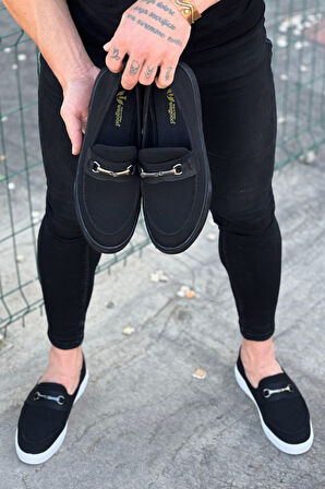 J060 Bağcıksız Ortopedik Taban Triko Erkek Klasik Günlük Ayakkabı ST Siyah