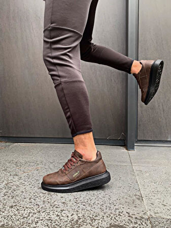 J040 Bağcıklı Ortopedik Taban Erkek Günlük Sneaker Spor Ayakkabı ST Kahverengi