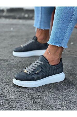 J01 Bağcıklı Delik Desenli Ortopedik Taban Erkek Sneaker Günlük Ayakkabı BT Gri