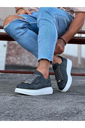J01 Bağcıklı Delik Desenli Ortopedik Taban Erkek Sneaker Günlük Ayakkabı BT Gri
