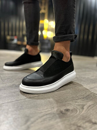 J911 Bağcıksız Lastikli Ortopedik Taban Günlük Erkek Spor Sneaker Ayakkabı BT Siyah