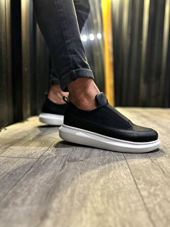 J911 Bağcıksız Lastikli Ortopedik Taban Günlük Erkek Spor Sneaker Ayakkabı BT Siyah