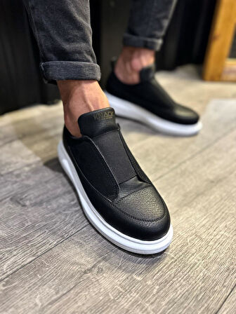 J911 Bağcıksız Lastikli Ortopedik Taban Günlük Erkek Spor Sneaker Ayakkabı BT Siyah